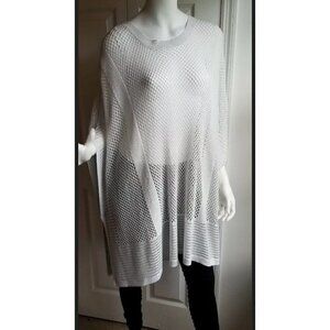 NWT Peck & Peck Anthropologie Sz M Metallic Silver Gray Poncho Sweater Cover Up